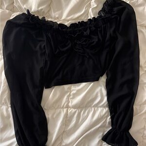 SHEIN Elegant Black Ruffle Blouse